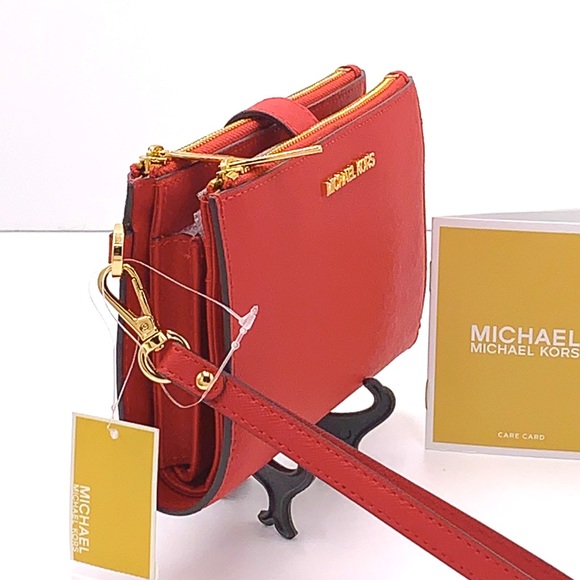 MICHAEL KORS LARGE DOUBLE ZIP WRISTLET WALLET FLAME COLOR - Picture 3 of 10
